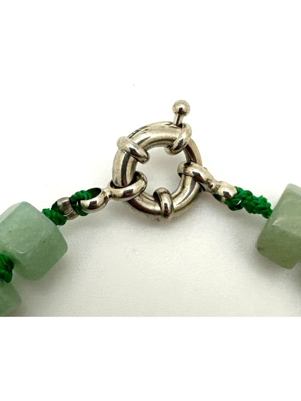 Vintage Green Jadeite Necklace Polished Gemstone Hexagon Beads Double Knotted - Picture 6 of 9